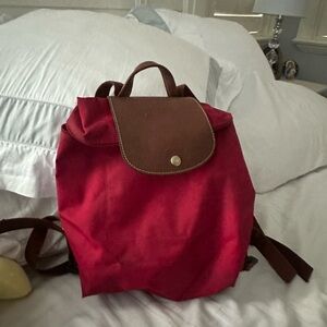 Longchamp Red and Brown Backpack with Leather Accents